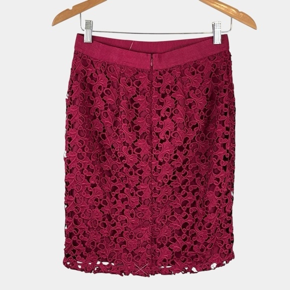 Ann Taylor Womens Embroidered Lace Overlay Skirt Size 4P Petite Dark Red NEW - Picture 4 of 13